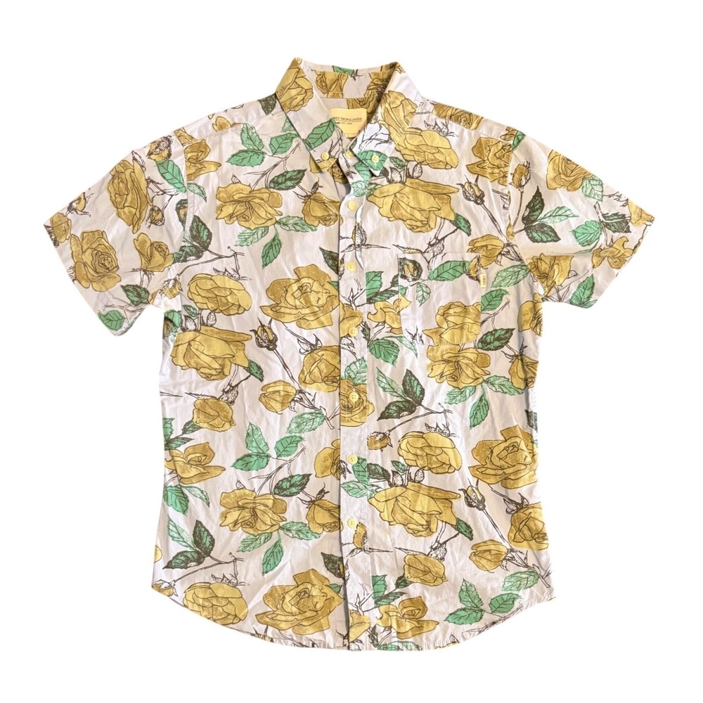 Obey Propaganda Floral Rose Button Down Shirt Mens Small Yellow Blue Cotton S/S